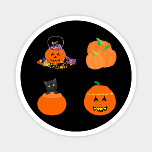 Halloween Pumpkins, Candy and Black Cat (Black Background) Magnet